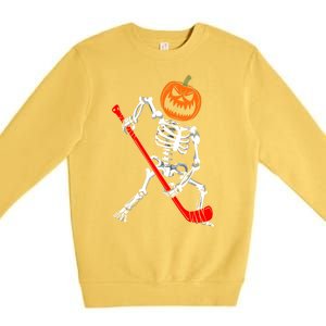 Funny Halloween Skeleton Ice Hockey Pumpkin Hockey Sport Gift Premium Crewneck Sweatshirt