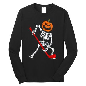 Funny Halloween Skeleton Ice Hockey Pumpkin Hockey Sport Gift Long Sleeve Shirt