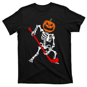 Funny Halloween Skeleton Ice Hockey Pumpkin Hockey Sport Gift T-Shirt