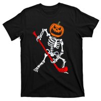 Funny Halloween Skeleton Ice Hockey Pumpkin Hockey Sport Gift T-Shirt