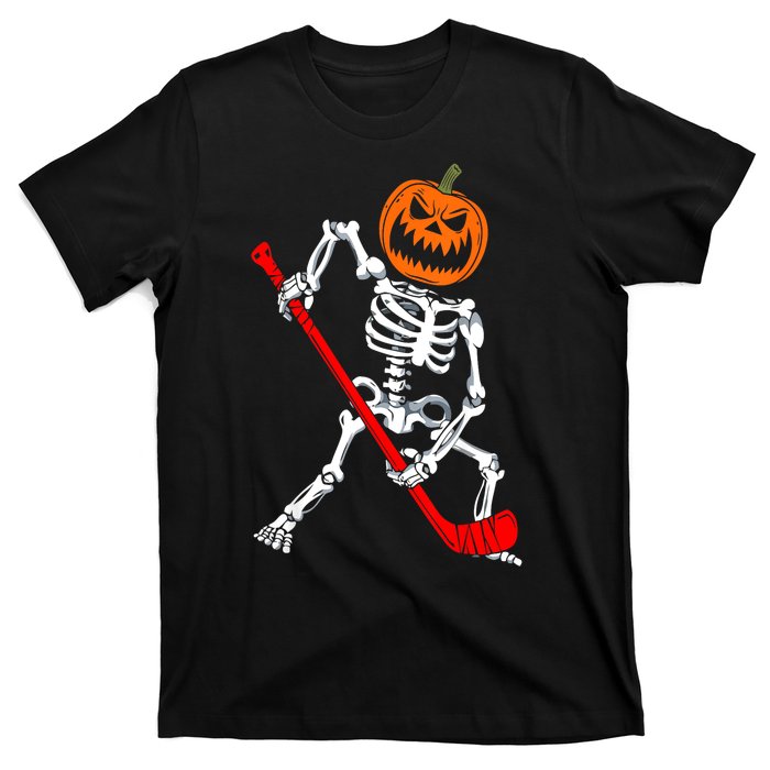 Funny Halloween Skeleton Ice Hockey Pumpkin Hockey Sport Gift T-Shirt