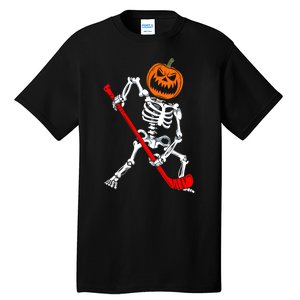 Funny Halloween Skeleton Ice Hockey Pumpkin Hockey Sport Gift Tall T-Shirt