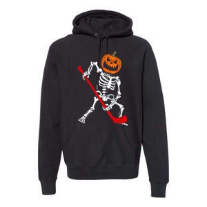 Funny Halloween Skeleton Ice Hockey Pumpkin Hockey Sport Gift Premium Hoodie