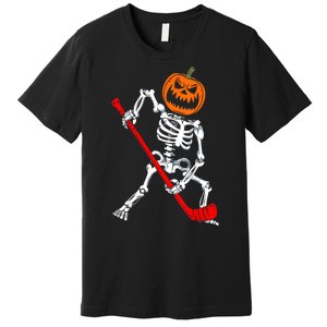 Funny Halloween Skeleton Ice Hockey Pumpkin Hockey Sport Gift Premium T-Shirt