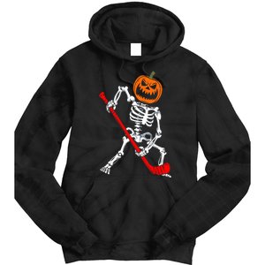 Funny Halloween Skeleton Ice Hockey Pumpkin Hockey Sport Gift Tie Dye Hoodie