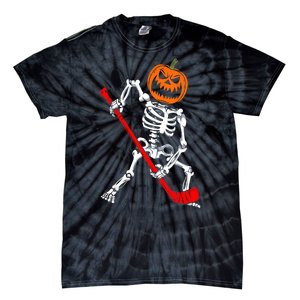 Funny Halloween Skeleton Ice Hockey Pumpkin Hockey Sport Gift Tie-Dye T-Shirt