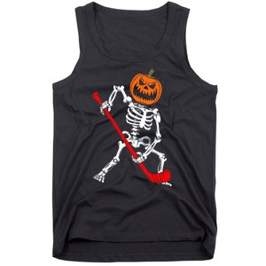 Funny Halloween Skeleton Ice Hockey Pumpkin Hockey Sport Gift Tank Top