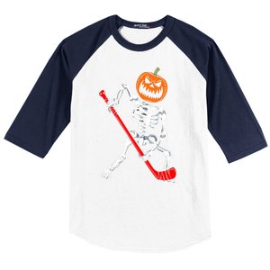 Funny Halloween Skeleton Ice Hockey Pumpkin Hockey Sport Gift Baseball Sleeve Shirt