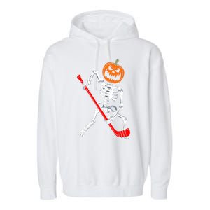 Funny Halloween Skeleton Ice Hockey Pumpkin Hockey Sport Gift Garment-Dyed Fleece Hoodie