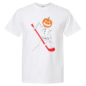 Funny Halloween Skeleton Ice Hockey Pumpkin Hockey Sport Gift Garment-Dyed Heavyweight T-Shirt