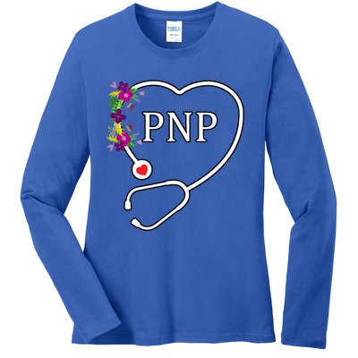 Floral Heart Stethoscope Pnp Pediatric Nurse Practitioner Gift Ladies Long Sleeve Shirt