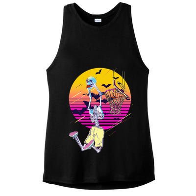 Funny Halloween Skeleton Basketball Player Dunking Skull Ladies PosiCharge Tri-Blend Wicking Tank