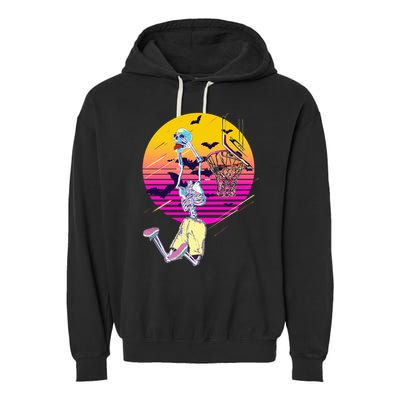Funny Halloween Skeleton Basketball Player Dunking Skull Garment-Dyed Fleece Hoodie
