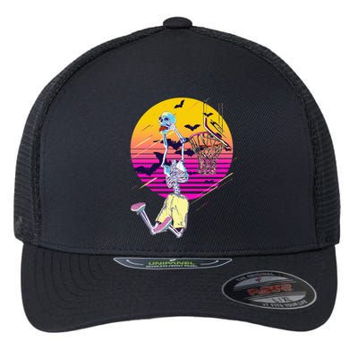 Funny Halloween Skeleton Basketball Player Dunking Skull Flexfit Unipanel Trucker Cap