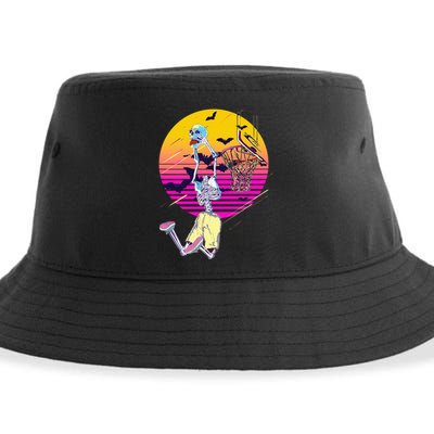 Funny Halloween Skeleton Basketball Player Dunking Skull Sustainable Bucket Hat