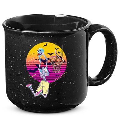 Funny Halloween Skeleton Basketball Player Dunking Skull 15oz Campfire Ceramic Mug