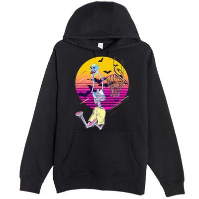 Funny Halloween Skeleton Basketball Player Dunking Skull Premium Pullover Hoodie