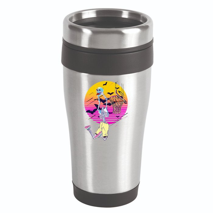 Funny Halloween Skeleton Basketball Player Dunking Skull 16oz Travel Tumbler