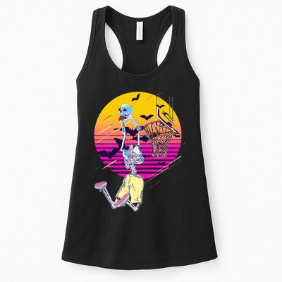 Funny Halloween Skeleton Basketball Player Dunking Skull Womens Tank Top