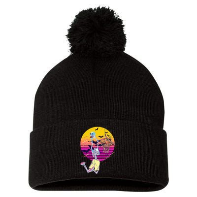 Funny Halloween Skeleton Basketball Player Dunking Skull Pom Pom 12in Knit Beanie