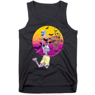 Funny Halloween Skeleton Basketball Player Dunking Skull Tank Top