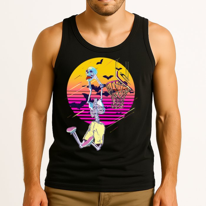 Funny Halloween Skeleton Basketball Player Dunking Skull Tank Top