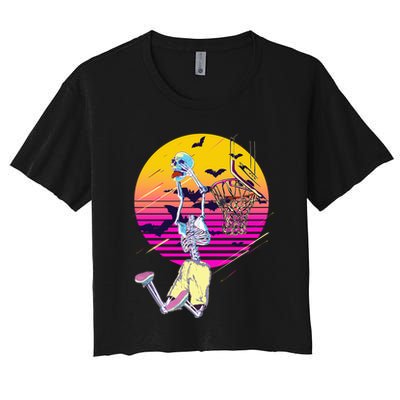 Funny Halloween Skeleton Basketball Player Dunking Skull Crop Top