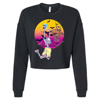 Funny Halloween Skeleton Basketball Player Dunking Skull Cropped Pullover Crew