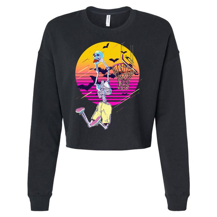 Funny Halloween Skeleton Basketball Player Dunking Skull Cropped Pullover Crew