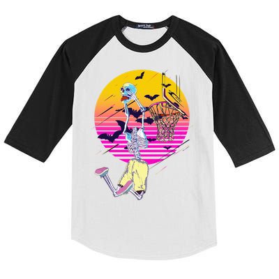 Funny Halloween Skeleton Basketball Player Dunking Skull Kids Colorblock Raglan Jersey