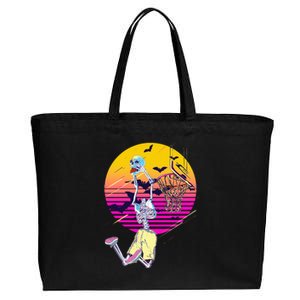 Funny Halloween Skeleton Basketball Player Dunking Skull Cotton Canvas Jumbo Tote