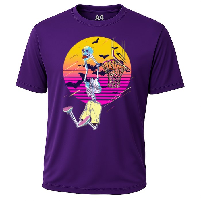 Funny Halloween Skeleton Basketball Player Dunking Skull Cooling Performance Crew T-Shirt