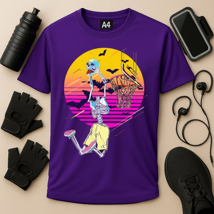 Funny Halloween Skeleton Basketball Player Dunking Skull Cooling Performance Crew T-Shirt
