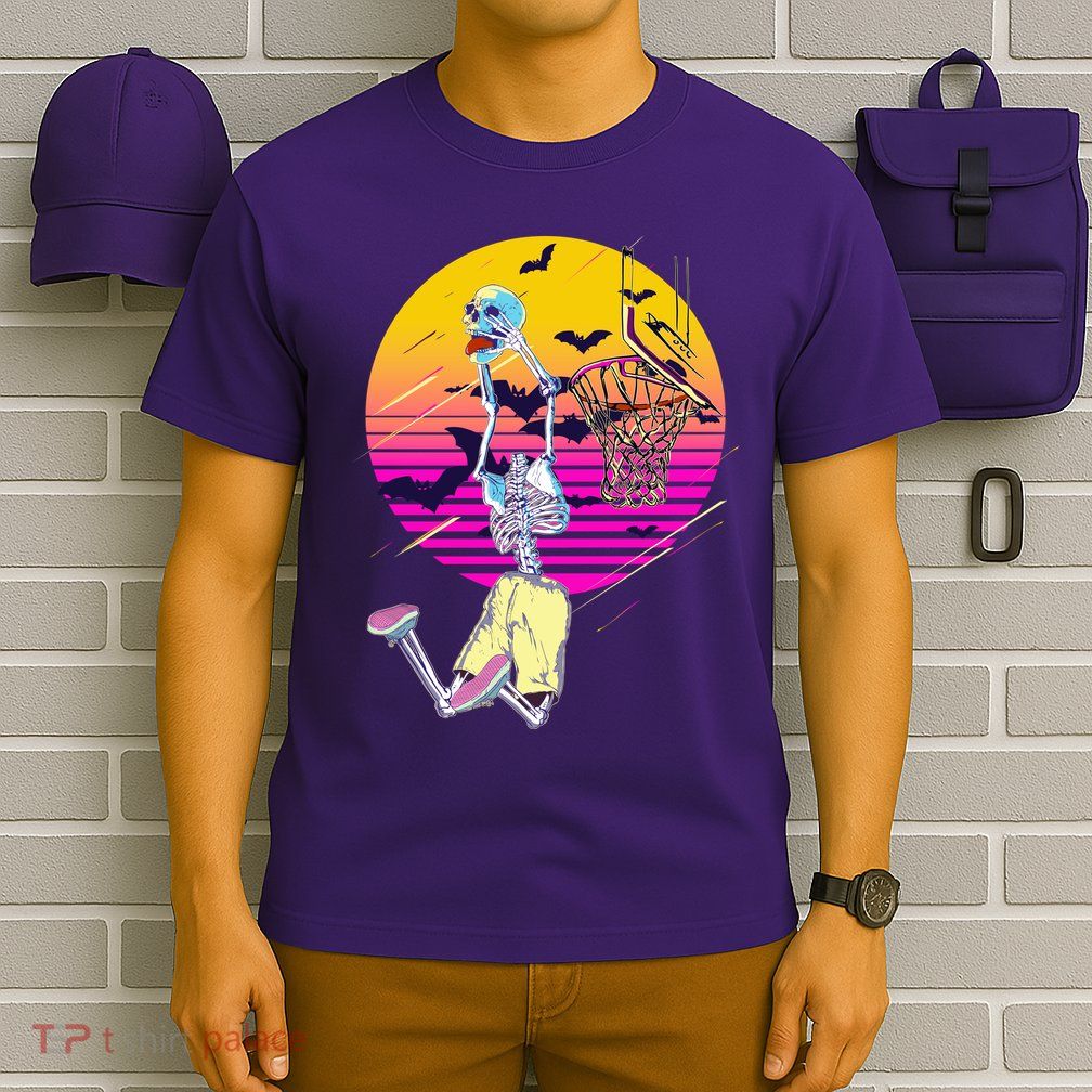 Funny Halloween Skeleton Basketball Player Dunking Skull T-Shirt