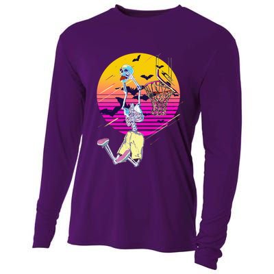 Funny Halloween Skeleton Basketball Player Dunking Skull Cooling Performance Long Sleeve Crew