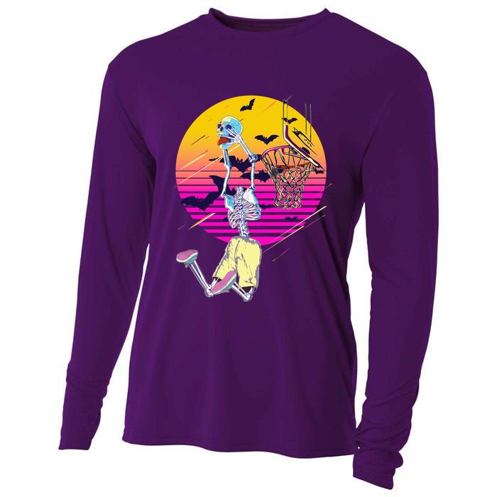 Funny Halloween Skeleton Basketball Player Dunking Skull Cooling Performance Long Sleeve Crew