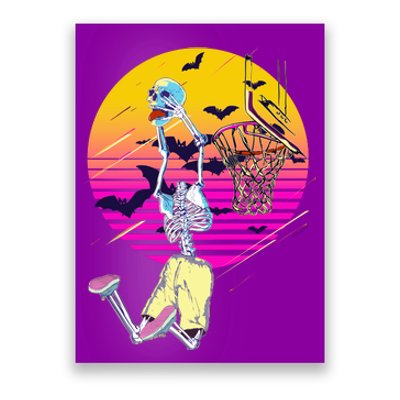 Funny Halloween Skeleton Basketball Player Dunking Skull Poster