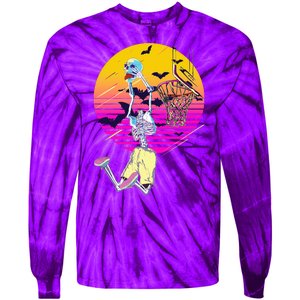 Funny Halloween Skeleton Basketball Player Dunking Skull Tie-Dye Long Sleeve Shirt