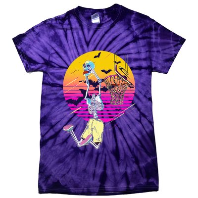 Funny Halloween Skeleton Basketball Player Dunking Skull Tie-Dye T-Shirt