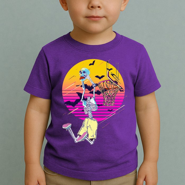 Funny Halloween Skeleton Basketball Player Dunking Skull Toddler T-Shirt