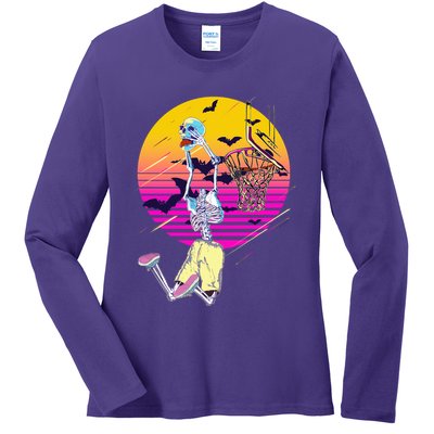 Funny Halloween Skeleton Basketball Player Dunking Skull Ladies Long Sleeve Shirt