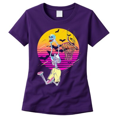 Funny Halloween Skeleton Basketball Player Dunking Skull Womens T-Shirt