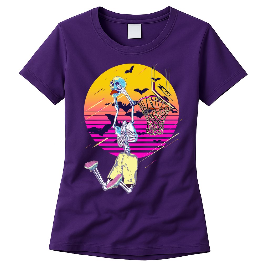Funny Halloween Skeleton Basketball Player Dunking Skull Womens T-Shirt