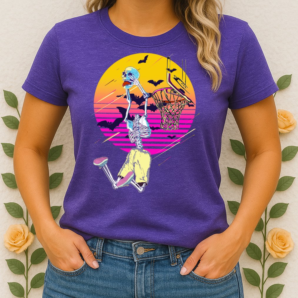 Funny Halloween Skeleton Basketball Player Dunking Skull Womens T-Shirt
