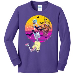 Funny Halloween Skeleton Basketball Player Dunking Skull Kids Long Sleeve Shirt