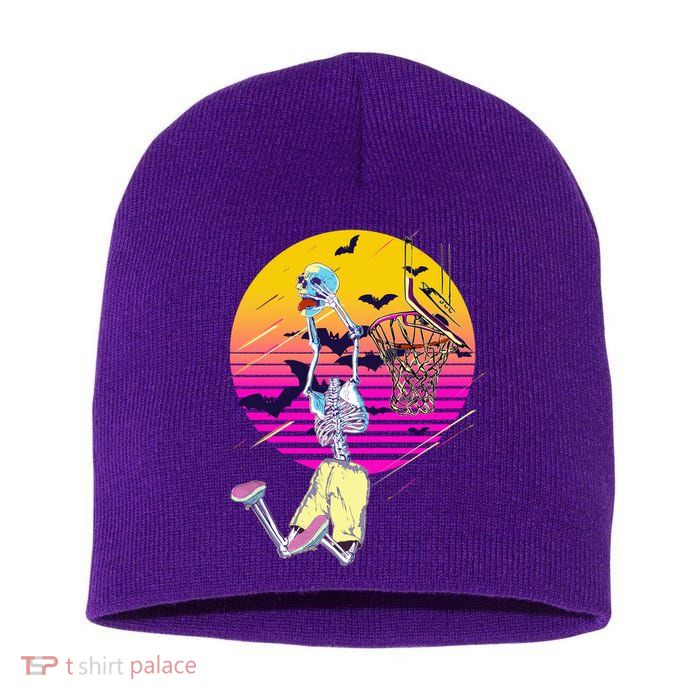 Funny Halloween Skeleton Basketball Player Dunking Skull Short Acrylic Beanie