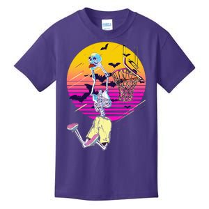 Funny Halloween Skeleton Basketball Player Dunking Skull Kids T-Shirt