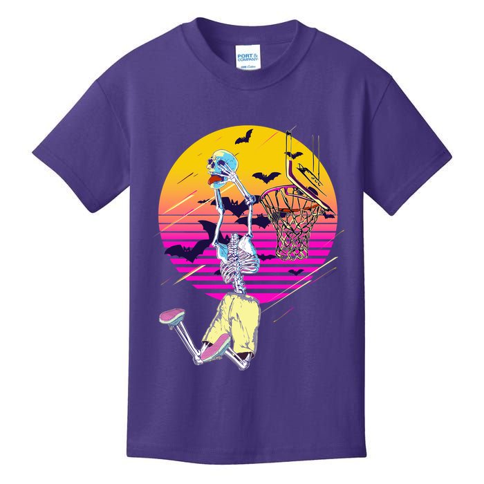 Funny Halloween Skeleton Basketball Player Dunking Skull Kids T-Shirt