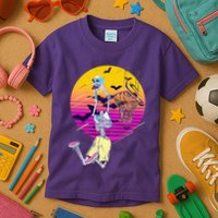 Funny Halloween Skeleton Basketball Player Dunking Skull Kids T-Shirt