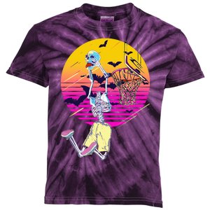 Funny Halloween Skeleton Basketball Player Dunking Skull Kids Tie-Dye T-Shirt